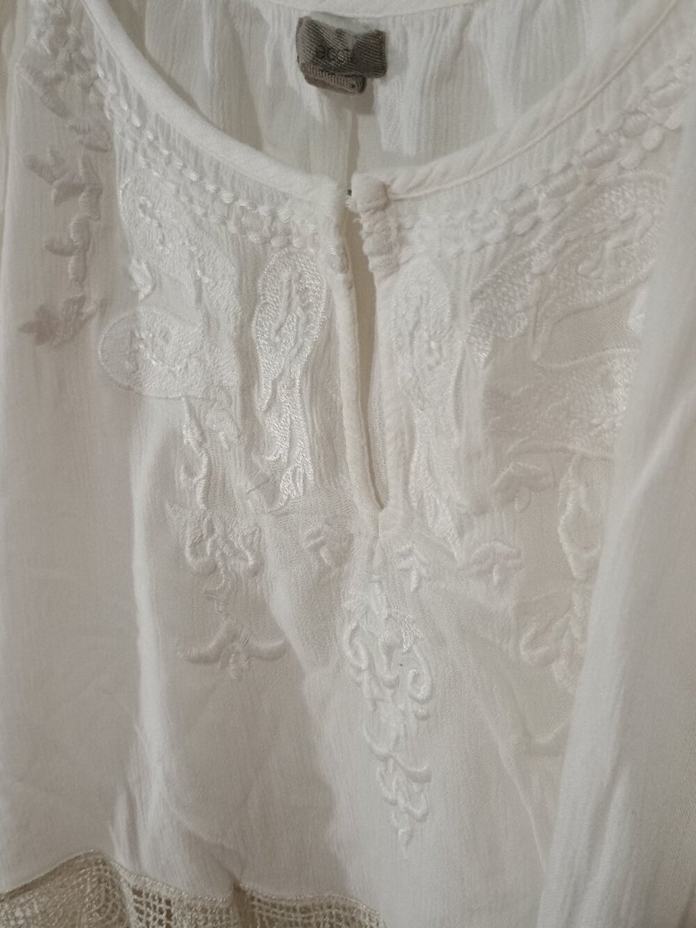 Ecote Urban Outfitters White Boho Cold Shoulder Crochet Lace Embroidered Blouse - Picture 6 of 10